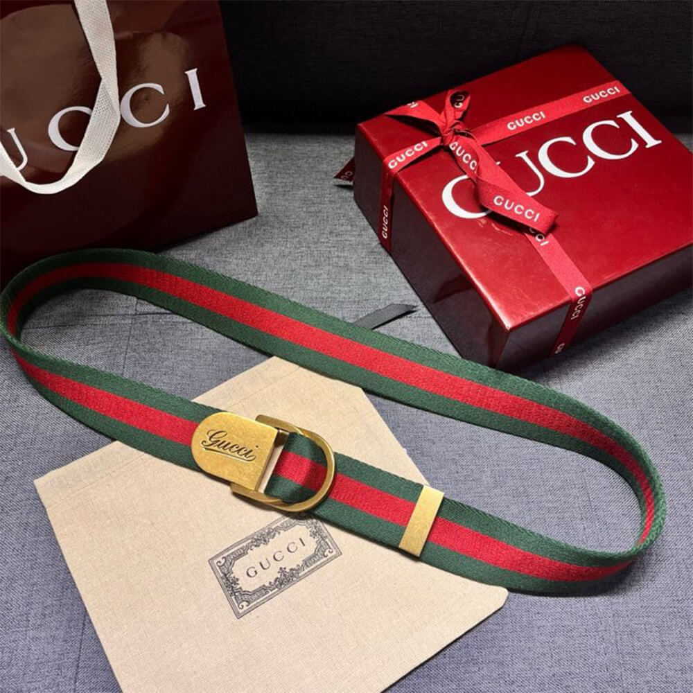 Gvc*1 Web Wide Belt With Script Buckle Original Gg Fabric