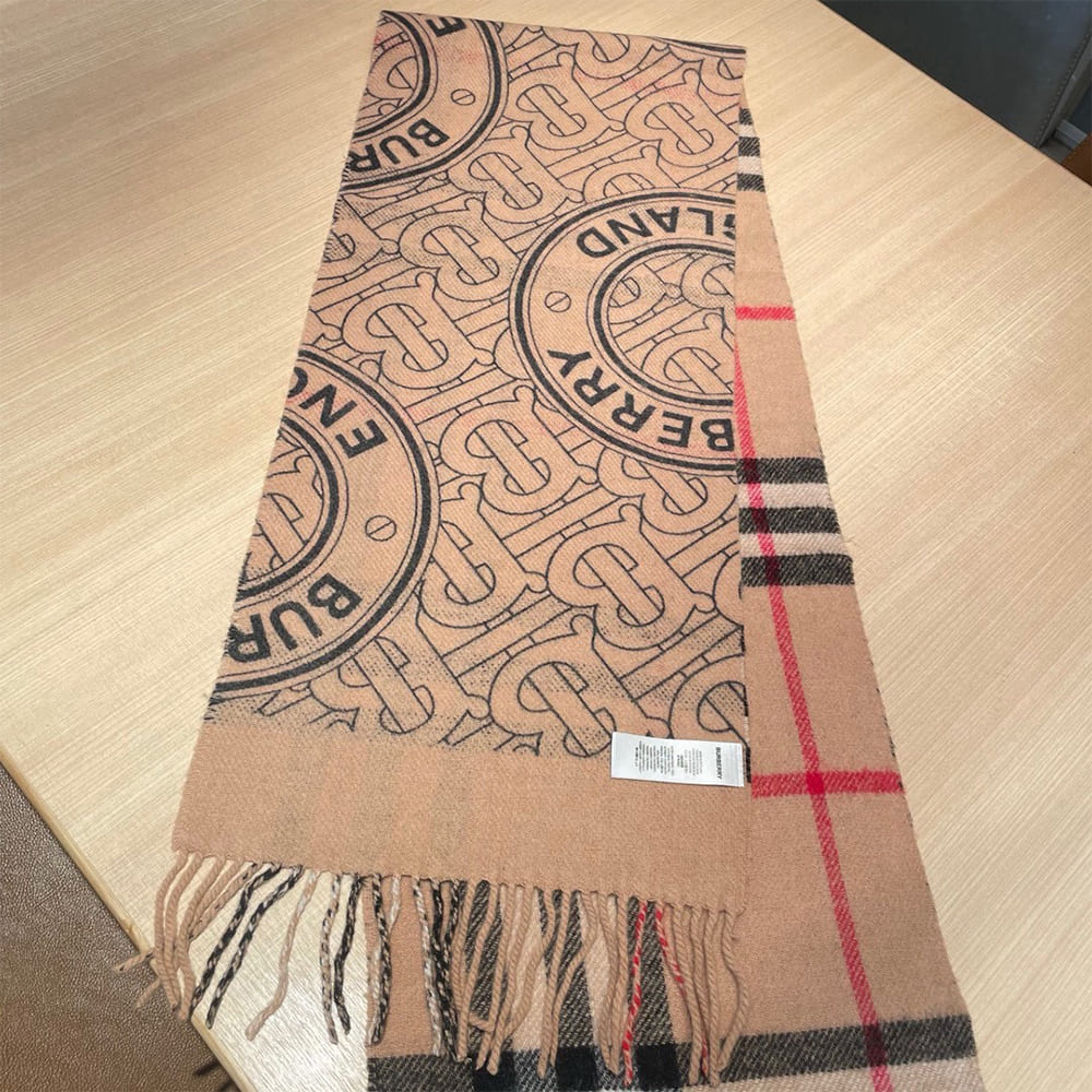 Bv*b*rry Reversible Check And Monogram Cashmere Scarf