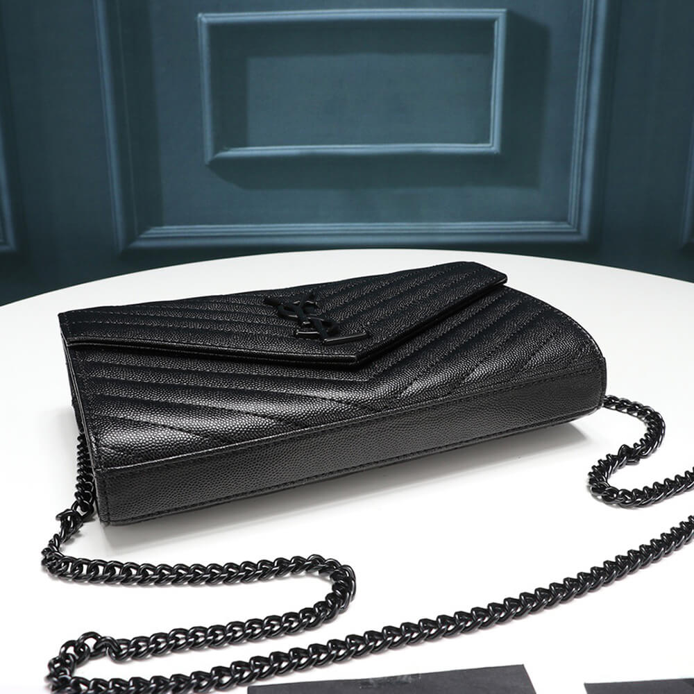 Sa1nt Lau*nt Chain-strap Y51-plaque grained-leather wallet